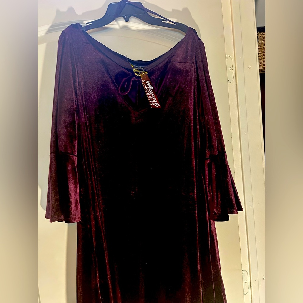 Plum velvet dress. Knee length. Size 18